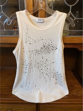 Kiwi White Rhinestone Tank Top L Y2K McBling Embellished Fitted Crewneck Tank
